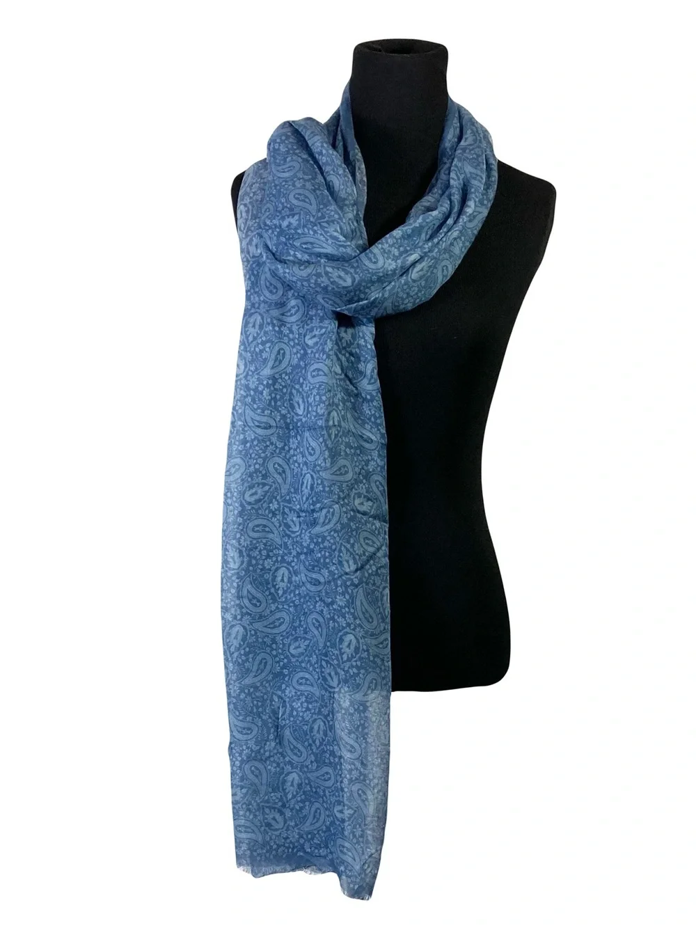 nwot JOHN VARVATOS Scarf 25”x73” Blue-Paisley ITALY Modal Fringe Trim